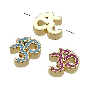 Copper Symbols Hindu Beads Pave Zircon Gold Plated Mixed, approx 10-11mm [FN31396]
