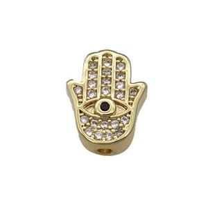 Copper Hamsahand Beads Pave Zircon Gold Plated, approx 10-13mm [FN31397]