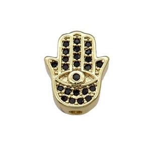 Copper Hamsahand Beads Pave Black Zircon Gold Plated, approx 10-13mm [FN31398]