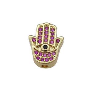 Copper Hamsahand Beads Pave Hotpink Zircon Gold Plated, approx 10-13mm [FN31401]