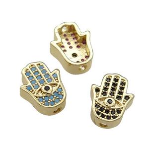 Copper Hamsahand Beads Pave Zircon Gold Plated Mixed, approx 10-13mm [FN31403]