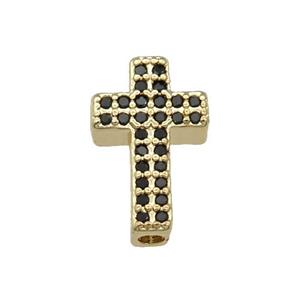 Copper Cross Beads Pave Black Zircon Gold Plated, approx 9-15mm [FN31405]