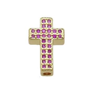 Copper Cross Beads Pave Hotpink Zircon Gold Plated, approx 9-15mm [FN31409]