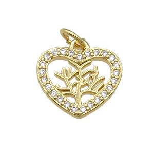 Copper Heart Tree Pendant Pave Zircon Gold Plated, approx 14mm [FN31411]