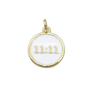 Copper Circle Pendant Double 11 White Enamel Gold Plated, approx 14mm [FN31412]