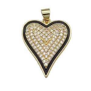 Copper Heart Pendant Pave Zircon Black Enamel Gold Plated, approx 20-25mm [FN31414]