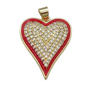 Copper Heart Pendant Pave Zircon Red Enamel Gold Plated, approx 20-25mm [FN31415]
