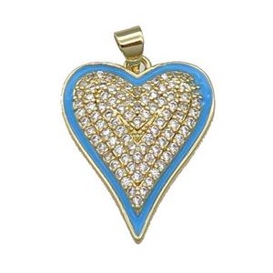 Copper Heart Pendant Pave Zircon Blue Enamel Gold Plated, approx 20-25mm [FN31416]