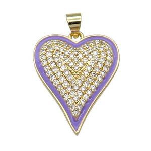 Copper Heart Pendant Pave Zircon Lavender Enamel Gold Plated, approx 20-25mm [FN31417]