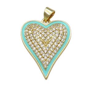 Copper Heart Pendant Pave Zircon Green Enamel Gold Plated, approx 20-25mm [FN31418]
