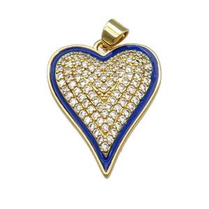 Copper Heart Pendant Pave Zircon LapisBlue Enamel Gold Plated, approx 20-25mm [FN31420]