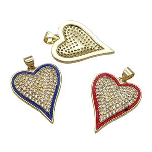 Copper Heart Pendant Pave Zircon Enamel Gold Plated Mixed, approx 20-25mm [FN31421]