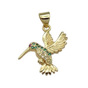 Copper Hummer Bird Pendant Pave Zircon Gold Plated, approx 15-18mm [FN31422]