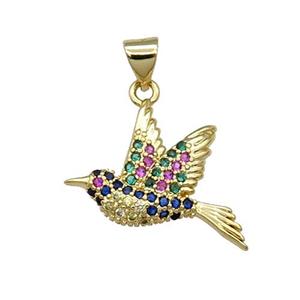 Copper Hummer Bird Pendant Pave Zircon Gold Plated, approx 15-20mm [FN31423]