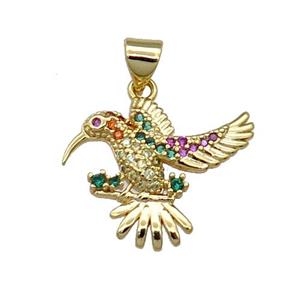 Copper Hummer Bird Pendant Pave Zircon Gold Plated, approx 16-20mm [FN31424]