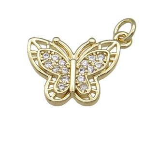 Copper Butterfly Pendant Pave Zircon Gold Plated, approx 13-18mm [FN31429]