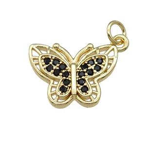 Copper Butterfly Pendant Pave Black Zircon Gold Plated, approx 13-18mm [FN31430]