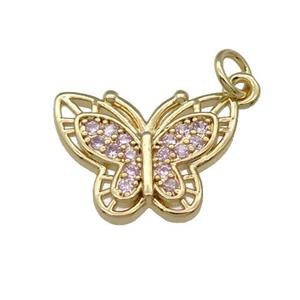 Copper Butterfly Pendant Pave Pink Zircon Gold Plated, approx 13-18mm [FN31432]