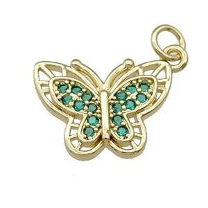 Copper Butterfly Pendant Pave Green Zircon Gold Plated, approx 13-18mm [FN31433]