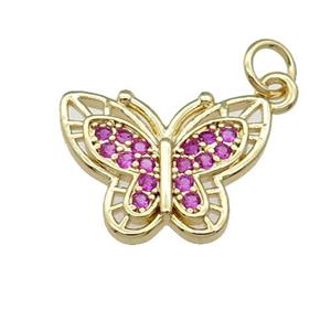 Copper Butterfly Pendant Pave Hotpink Zircon Gold Plated, approx 13-18mm [FN31434]