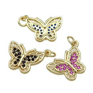 Copper Butterfly Pendant Pave Zircon Gold Plated Mixed, approx 13-18mm [FN31435]
