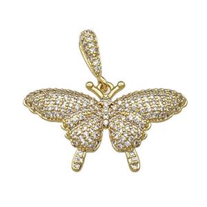 Copper Butterfly Pendant Pave Zircon Gold Plated, approx 18-32mm, 10mm, 3mm hole [FN31436]