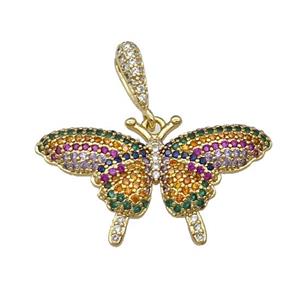 Copper Butterfly Pendant Pave Multi Zircon Gold Plated, approx 18-32mm, 10mm, 3mm hole [FN31437]