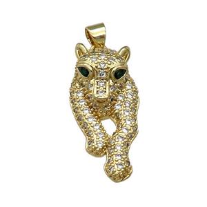 Copper Leopard Pendant Pave Zircon Gold Plated, approx 13-25mm [FN31438]