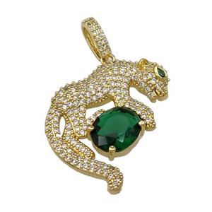 Copper Leopard Pendant Pave Zircon Gold Plated, approx 33mm, 10mm, 3mm hole [FN31439]
