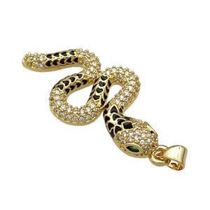 Copper Snake Charm Pendant Pave Zircon Black Enamel Gold Plated, approx 18-35mm [FN31441]