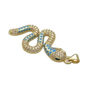Copper Snake Charm Pendant Pave Zircon Teal Enamel Gold Plated, approx 18-35mm [FN31447]