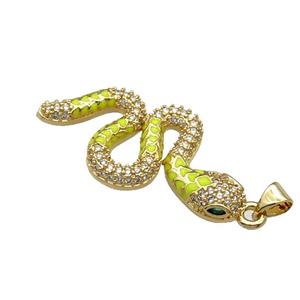 Copper Snake Charm Pendant Pave Zircon Yellow Enamel Gold Plated, approx 18-35mm [FN31448]