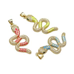 Copper Snake Charm Pendant Pave Zircon Enamel Gold Plated Mixed, approx 18-35mm [FN31449]