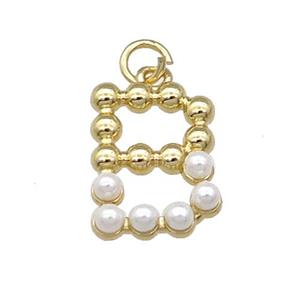 Copper Letter-B Pendant Pave Pearlized Glass Gold Plated, approx 15mm [FN31461]