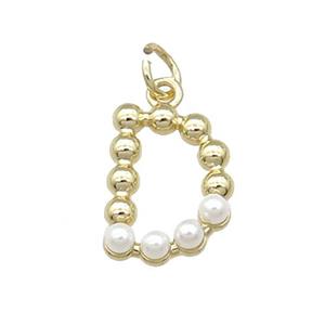 Copper Letter-D Pendant Pave Pearlized Glass Gold Plated, approx 15mm [FN31463]