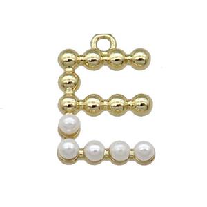 Copper Letter-E Pendant Pave Pearlized Glass Gold Plated, approx 15mm [FN31464]