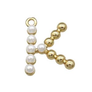 Copper Letter-K Pendant Pave Pearlized Glass Gold Plated, approx 15mm [FN31470]