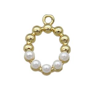 Copper Letter-O Pendant Pave Pearlized Glass Gold Plated, approx 15mm [FN31474]