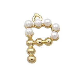 Copper Letter-P Pendant Pave Pearlized Glass Gold Plated, approx 15mm [FN31475]