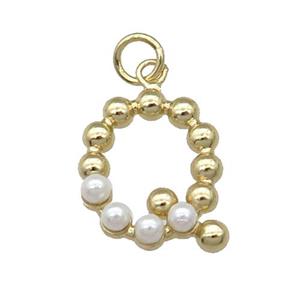 Copper Letter-Q Pendant Pave Pearlized Glass Gold Plated, approx 15mm [FN31476]