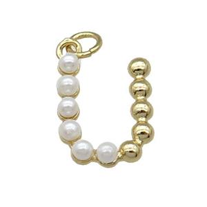 Copper Letter-U Pendant Pave Pearlized Glass Gold Plated, approx 15mm [FN31480]