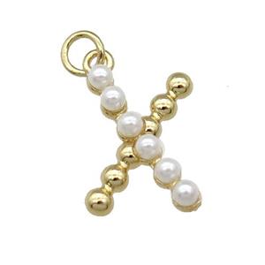 Copper Letter-X Pendant Pave Pearlized Glass Gold Plated, approx 15mm [FN31483]