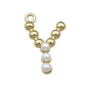 Copper Letter-U Pendant Pave Pearlized Glass Gold Plated, approx 15mm [FN31484]