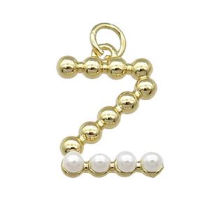 Copper Letter-Z Pendant Pave Pearlized Glass Gold Plated, approx 15mm [FN31485]