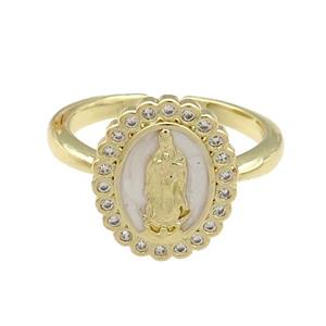 Copper Ring Jesus White Enamel Gold Plated Adjustable, approx 12-15mm, 18mm dia [FN31487]