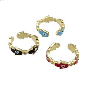Copper Hamsahand Ring Enamel Evil Eye Gold Plated Mixed, approx 6.5mm, 18mm dia [FN31494]