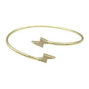 Copper Bangle Pave Zircon Lightning Gold Plated, approx 7-14mm, 55-65mm [FN31516]