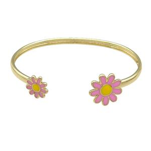 Copper Bangle Pink Daisy Enamel Flower Gold Plated, approx 12mm, 16mm, 45-60mm [FN31521]