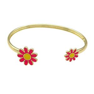 Copper Bangle Red Daisy Enamel Flower Gold Plated, approx 12mm, 16mm, 45-60mm [FN31522]