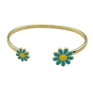Copper Bangle Teal Daisy Enamel Flower Gold Plated, approx 12mm, 16mm, 45-60mm [FN31523]